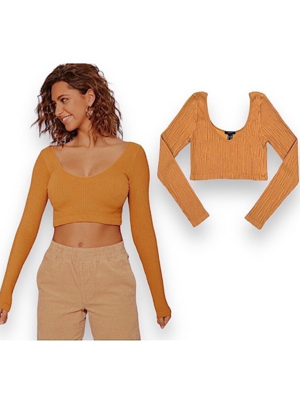 Forever 21 Orange Long Sleeves Cropped Top M/L